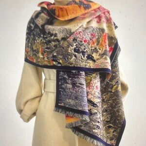 Navy & Red  Abstract Floral Reversible Wrap